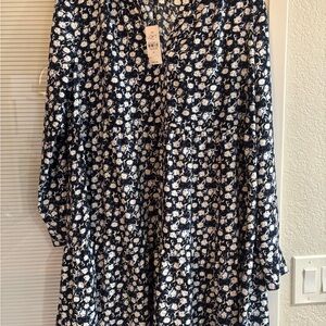 LOFT Navy and Cream Floral Dress